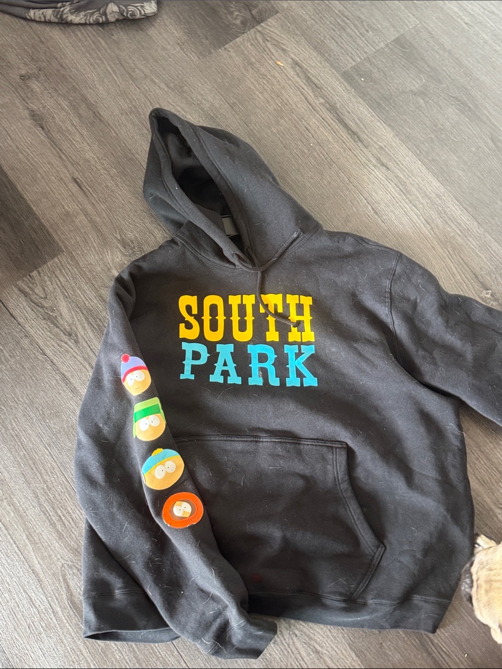 adidas Black Hoodie with Yellow and Blue 'South Park' Logo and Character Sleeve
